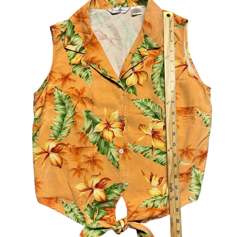 Tommy Bahama Silk Floral Button Up Tie Shirt Size 10 Sleeveless Hawaiian Tank - Picture 3 of 8